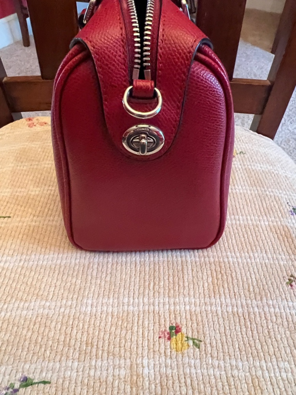 Coach Red Leather Satchel with Snoopy Sketch - Picture 5 of 8